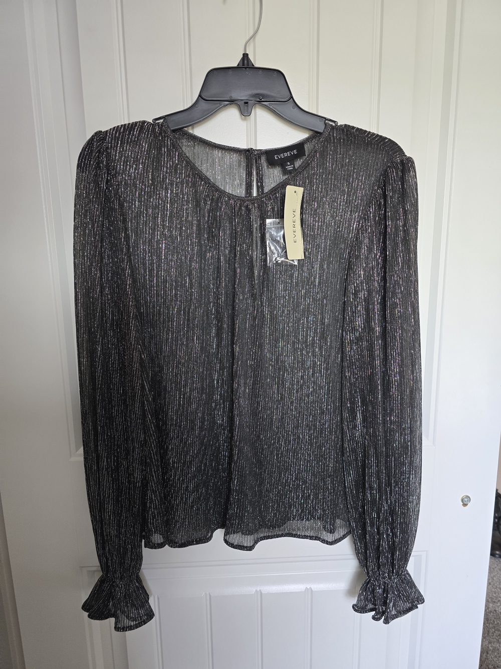 Evereve Black Metallic Sheen Long-Sleeve Blouse